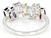 Multi-Gemstone Rhodium Over Sterling Silver Ring 1.36ctw