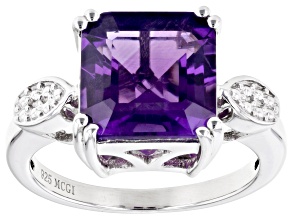 Purple African Amethyst Rhodium Over Sterling Silver Ring 4.34ct
