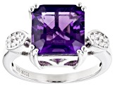 Purple African Amethyst Rhodium Over Sterling Silver Ring 4.34ct