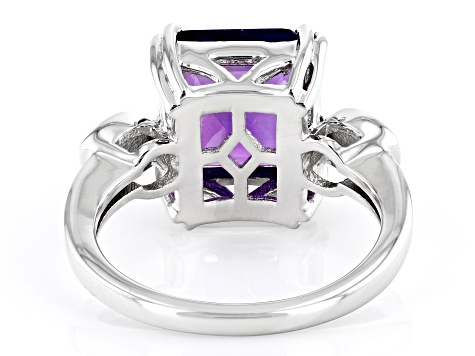 Purple African Amethyst Rhodium Over Sterling Silver Ring 4.34ct