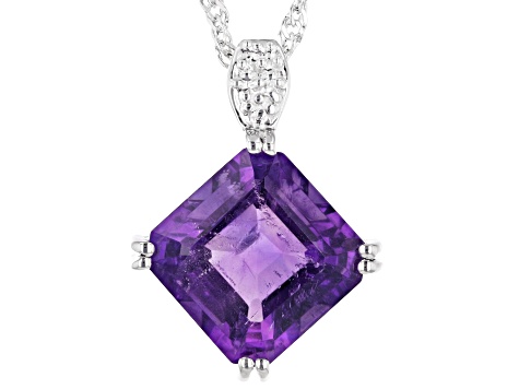 Purple African Amethyst Rhodium Over Sterling Silver Pendant With Chain 4.27ct