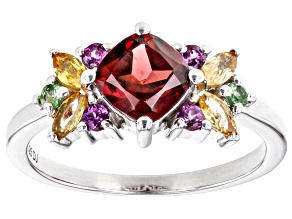 Red Garnet With Multi-Gemstone Rhodium Over Sterling Silver Ring 1.67ctw