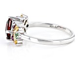 Red Garnet With Multi-Gemstone Rhodium Over Sterling Silver Ring 1.67ctw