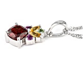 Red Garnet With Multi-Gemstone Rhodium Over Sterling Silver Pendant With Chain 1.36ctw