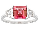 Pink Topaz With White Zircon Rhodium Over Sterling Silver Ring 2.32ctw