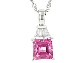 Pink Topaz With White Zircon Rhodium Over Sterling Silver Pendant With Chain 2.14ctw