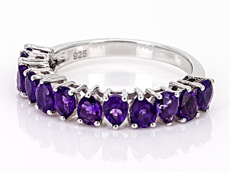 Purple African Amethyst Rhodium Over Sterling Silver Band Ring 1.32ctw