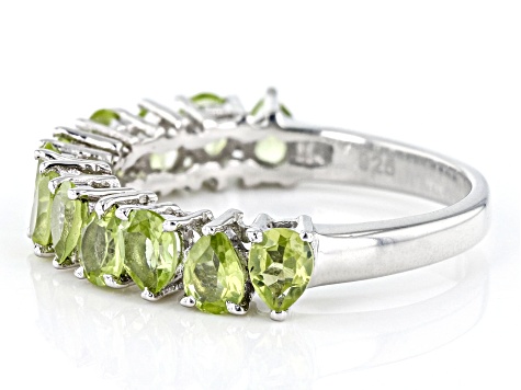 Green Peridot Rhodium Over Sterling Silver Band Ring 1.53ctw