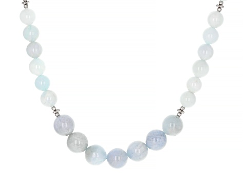 Dreamy Aquamarine Rhodium Over Sterling Silver Beaded Necklace