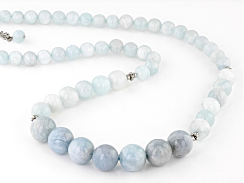 Dreamy Aquamarine Rhodium Over Sterling Silver Beaded Necklace