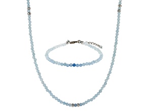 Aquamarine Rhodium Over Sterling Silver Necklace and Bracelet Set