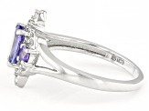 Blue Tanzanite With White Zircon Rhodium Over Sterling Silver Ring 1.06ctw