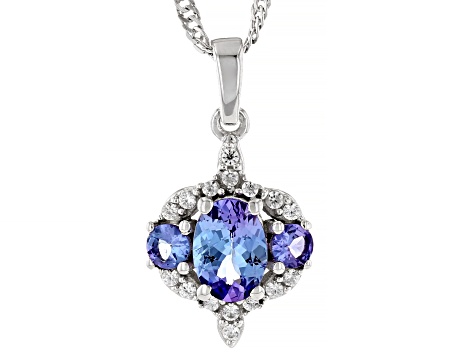 Blue Tanzanite Rhodium Over Sterling Silver Pendant with Chain 1.07ctw