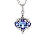 Blue Tanzanite Rhodium Over Sterling Silver Pendant with Chain 1.07ctw