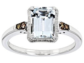 Blue Aquamarine With Champagne Diamond Accent Rhodium Over Sterling Silver Ring 1.12ctw
