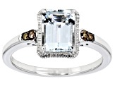 Blue Aquamarine With Champagne Diamond Accent Rhodium Over Sterling Silver Ring 1.12ctw