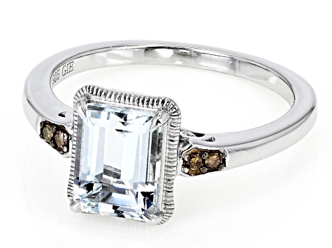 Blue Aquamarine With Champagne Diamond Accent Rhodium Over