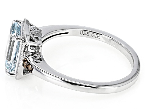 Blue Aquamarine With Champagne Diamond Accent Rhodium Over Sterling Silver Ring 1.12ctw