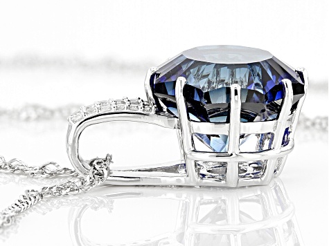 Blue Lab Created Sapphire With White Zircon Rhodium Over Sterling Silver Pendant With Chain 6.87ctw