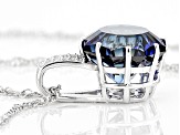 Blue Lab Created Sapphire Rhodium Over Sterling Silver Ferris Wheel Cut Pendant with Chain 6.87ctw