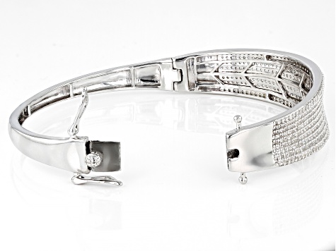 White Zircon Rhodium Over Sterling Silver Bangle Bracelet 6.84ctw.