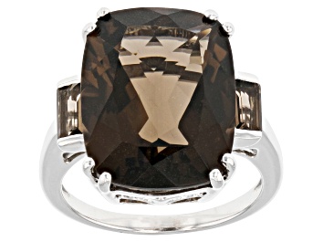 Picture of Smoky Quartz Rhodium Over Sterling Silver Ring 10.44ctw