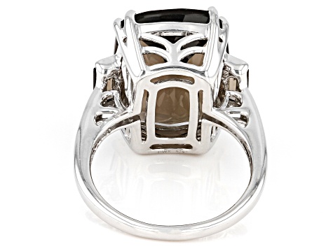 Smoky Quartz Rhodium Over Sterling Silver Ring 10.44ctw