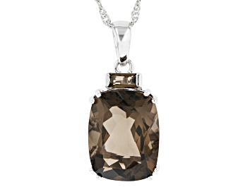 Picture of Smoky Quartz Rhodium Over Sterling Silver Pendant 
With Chain 10.17ctw