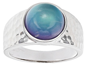 Blue Aurora Moonstone Rhodium Over Sterling Silver Ring