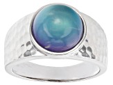 Blue Aurora Moonstone Rhodium Over Sterling Silver Ring