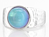 Blue Aurora Moonstone Rhodium Over Sterling Silver Ring