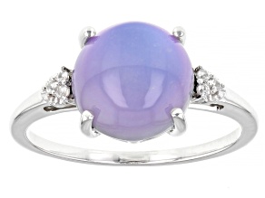 Purple Aurora Moonstone With White Zircon Rhodium Over Sterling Silver Ring .04ctw