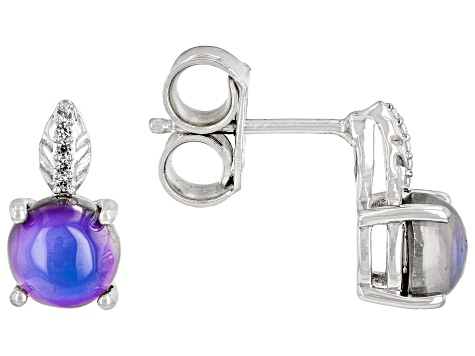 Purple Aurora Moonstone With White Zircon Rhodium Over Sterling Silver Earrings