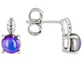 Purple Aurora Moonstone With White Zircon Rhodium Over Sterling Silver Earrings
