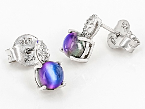 Purple Aurora Moonstone With White Zircon Rhodium Over Sterling Silver Earrings