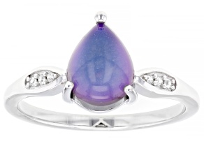 Purple Aurora Moonstone With White Zircon Rhodium Over Sterling Silver Ring .03ctw