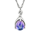 Purple Aurora Moonstone With White Zircon Rhodium Over Sterling Silver Pendant With Chain .05ctw