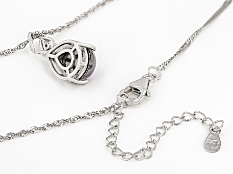 Purple Aurora Moonstone With White Zircon Rhodium Over Sterling Silver Pendant With Chain .05ctw