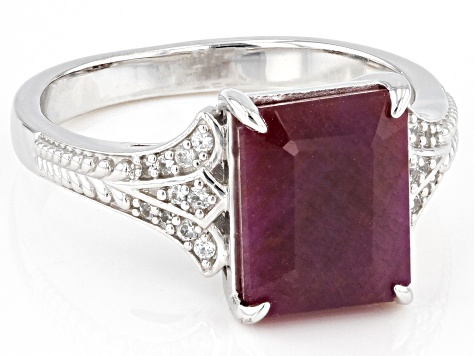 Red Indian Ruby Rhodium Over Sterling Silver Ring 4.16ctw