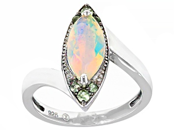 Picture of Ethiopian Opal With Tsavorite Rhodium Over Sterling Silver Ring .94ctw