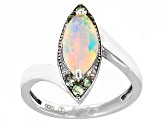 Ethiopian Opal With Tsavorite Rhodium Over Sterling Silver Ring .94ctw