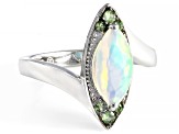 Ethiopian Opal With Tsavorite Rhodium Over Sterling Silver Ring .94ctw