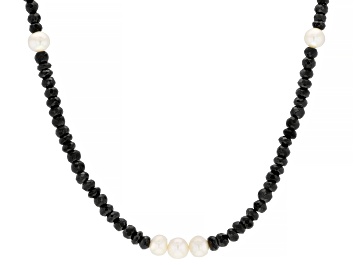 Black Spinel Rhodium Over Sterling Silver Beaded Necklace - CTB503