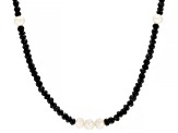 Black Spinel With Cultured Freshwater Pearl Rhodium Over Sterling Silver Necklace