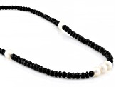 Black Spinel With Cultured Freshwater Pearl Rhodium Over Sterling Silver Necklace