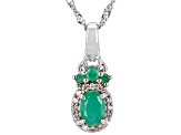 Green Sakota Emerald Rhodium Over Sterling Silver Pendant With Chain 1.00ctw