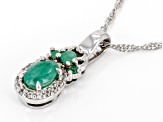 Green Sakota Emerald Rhodium Over Sterling Silver Pendant With Chain 1.00ctw