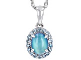 Blue Aurora Moonstone Rhodium Over Sterling Silver Pendant With Chain 0.57ctw