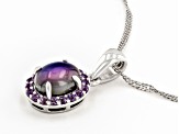 Violet Aurora Moonstone With African Amethyst Rhodium Over Sterling Silver Pendant/Chain .24ctw