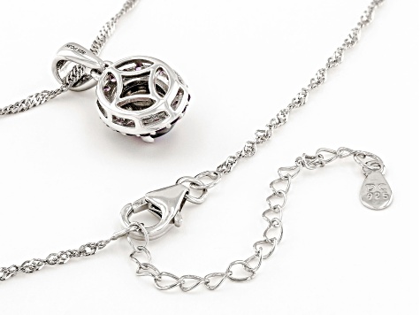 Purple Aurora Moonstone With African Amethyst Rhodium Over Sterling Silver Pendant/Chain .24ctw